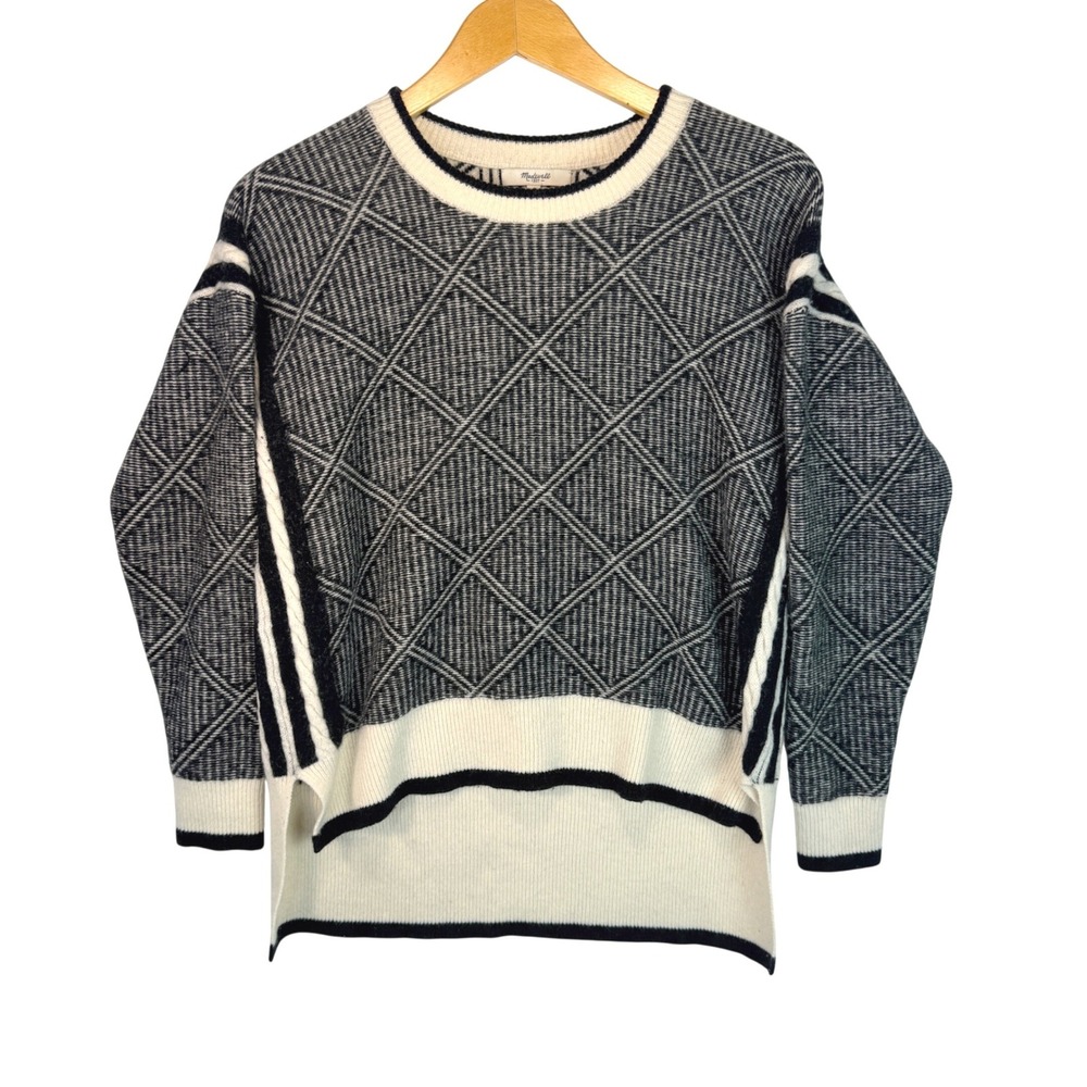 Madewell Merino Wool Sweater‎ Black Cream Diamond Geometric B5443 Womens Small
